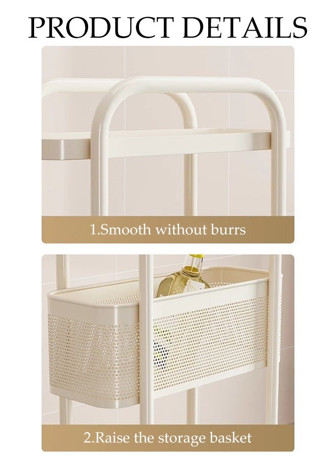 DUNISO عربة تخزين رفيعة متعددة الوظائف بثلاثة مستويات مع مقبض وعجلات دوارة منظمة قابلة للسحب مع مقابض مريحة وعجلات صامتة بزاوية 360° تصميم عصري أنيق موفر للمساحة عربة تخزين بيضاء لغرفة المعيشة، غرفة النوم، الشرفة، المكتب، المطبخ - Image 2