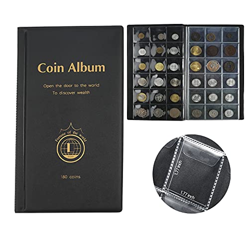 AITIME 180 Pockets Coin Collection Supplies - Coin Collecting Holders Book Album for Collectors, Collector Album Storage Suitable for Coin Diameter Less Than 1.66 Inches (Black) - Image 1