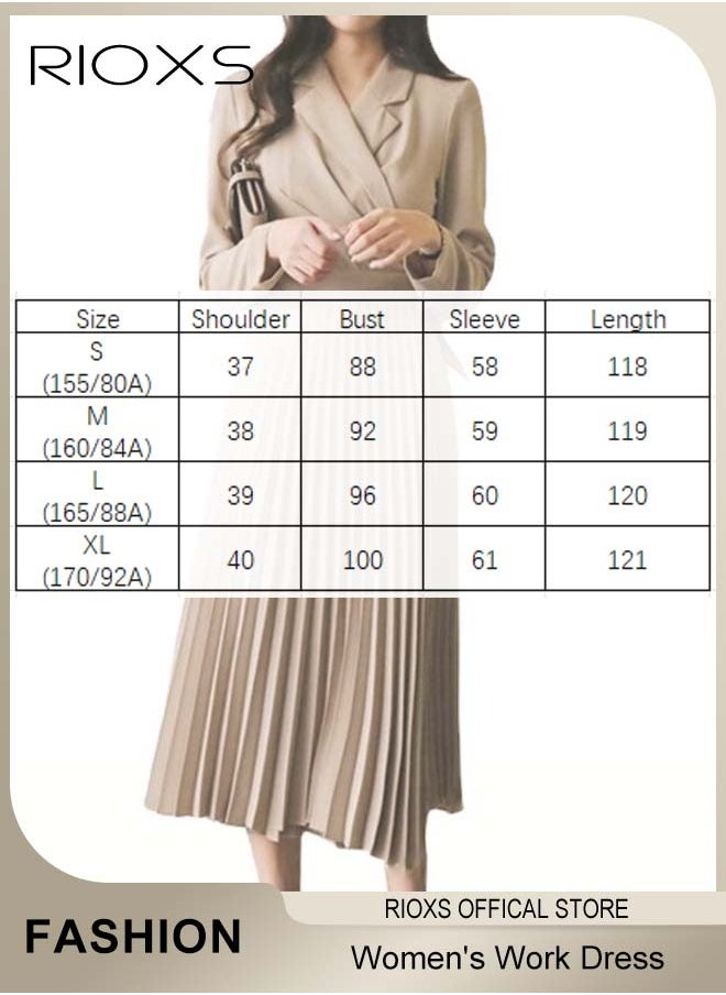 RIOXS - Women's Elegant Fashion Blazer Dress, Waist Belted Ladies Slimming Dress, Pleated Loose Large Swing Dress, Women Swingy Loose Dress For Work Business Meetings Or Daily Wear - Image 1