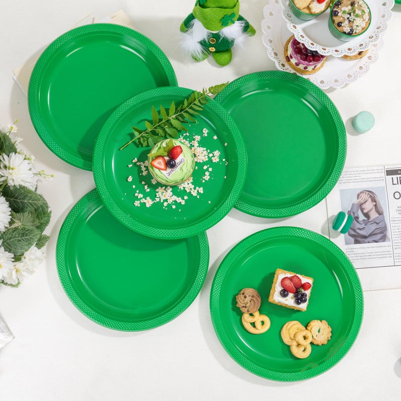WELLIFE Green Party Plates 10 Inch -150 Count  Disposable Plastic Dinner Plates for Party St. Patrick's Day Easter Christmas - Image 2
