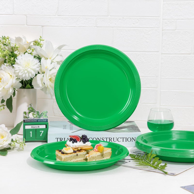 WELLIFE Green Party Plates 10 Inch -150 Count  Disposable Plastic Dinner Plates for Party St. Patrick's Day Easter Christmas - Image 3