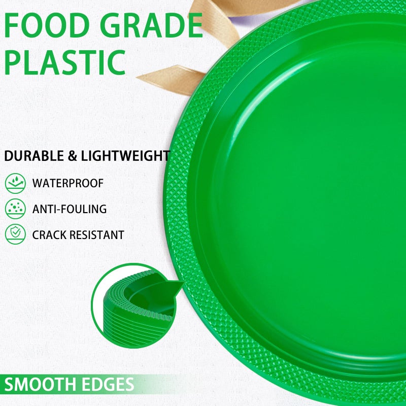 WELLIFE Green Party Plates 10 Inch -150 Count  Disposable Plastic Dinner Plates for Party St. Patrick's Day Easter Christmas - Image 4