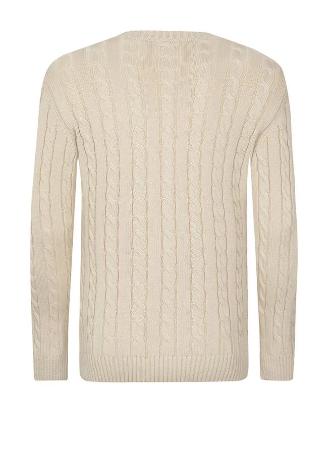 Felix Hardy Beige Cable Knit Crew Neck Pullover for Men | Best Price UAE