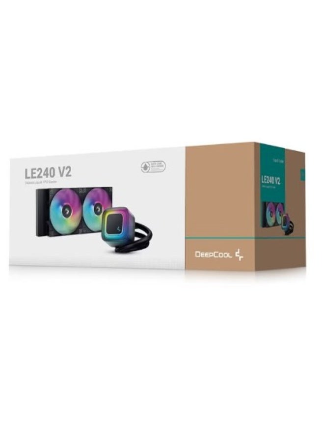 DEEPCOOL مبرد وحدة المعالجة المركزية السائل LE240 V2، رادياتير ألمنيوم 240 مم، مراوح هيدرو تحمل 120 مم، إضاءة RGB LED قابلة للتوجيه، أنابيب 410 مم، سرعة مضخة 2500-3400 دورة في الدقيقة، موصل 4 دبابيس PWM، تقنية مضادة للتسرب، متوافق مع Intel LGA 1700/1200/1151 و AMD AM5/AM4، أسود | R-LE240-BKAMMC-G-2 - Image 1