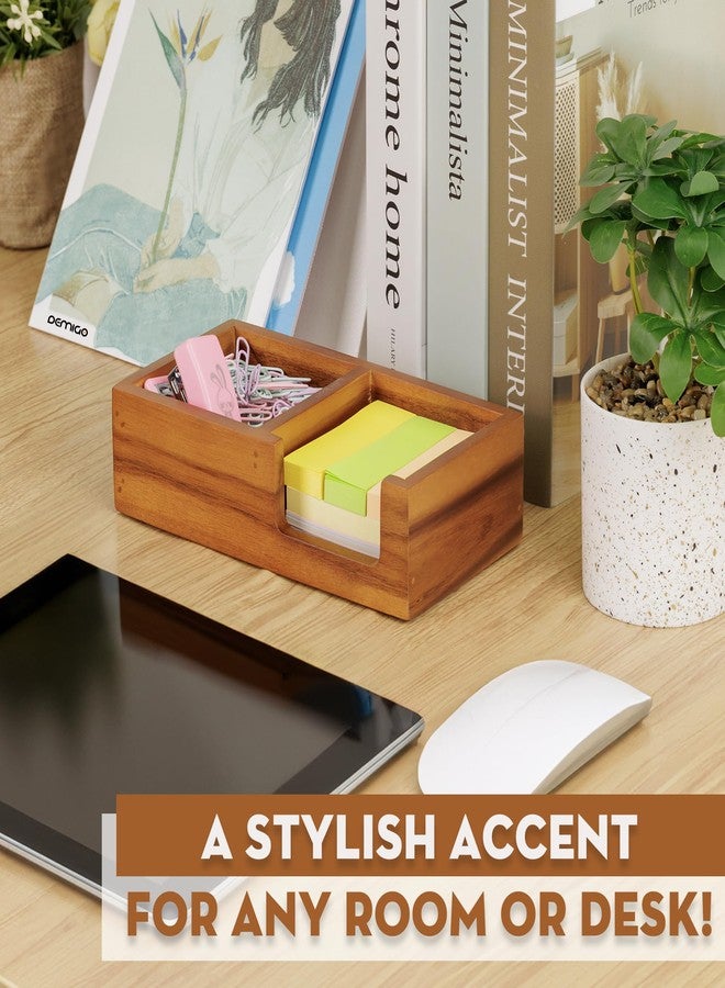 DEMIGO Wooden Sticky Note Holder for Desk - Solid Acacia Wood Organizer for 3x3 Note Pads, Paper Clips, Office Supplies - Compact Memo Pad Holder for Home Office, Teachers - Image 5