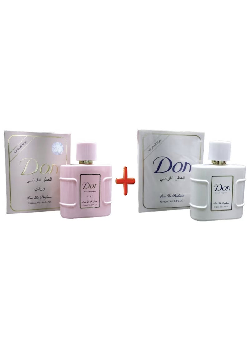 دون عطر دون أو دو برفيوم برائحة العطور الفرنسية، 100 مل (حبتين) أبيض + وردي - Image 1