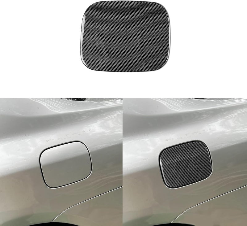 PJFUS Real Premium Carbon Fiber Car Rear Door Fuel Tank Cap Decoration Tank Cap Cover Sticker Auto Exterior Accessories Compatible with Toyota Corolla 2009 2010 2011 2012 2013 black - Image 1