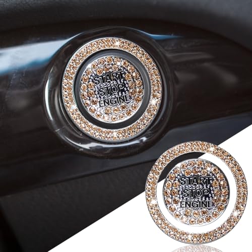 KITUREK Bling Crystal Car Engine Start Ring Sticker Sparkling Rhinestone Push Start Button Decorative Cover AntiScratch Key Ignition Knob Bling Ring Car Interior Accessories for Women Orange - Image 1