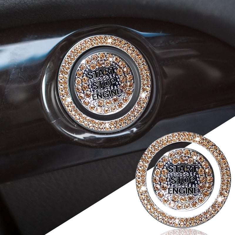 KITUREK Bling Crystal Car Engine Start Ring Sticker Sparkling Rhinestone Push Start Button Decorative Cover AntiScratch Key Ignition Knob Bling Ring Car Interior Accessories for Women Orange - Image 3