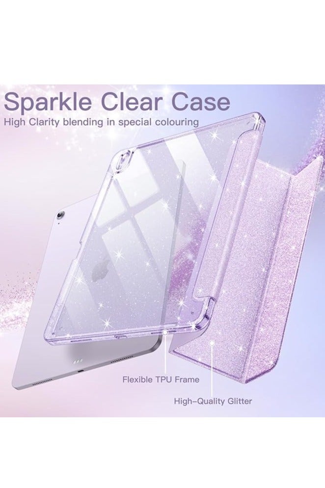 Case for iPad Air 2025 (7th Generation) M3 11-Inch /M2(2024), iPad Air 5/4 (2022/2020 5th/4th) with Pencil Holder, Anti-Fingerprints, Anti-Fall Drop Protection, Cute Sparkly Slim Cover for Kids and Girls, Shiny Clear Back Shell (Purple) - Image 3