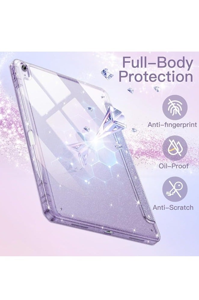 Case for iPad Air 2025 (7th Generation) M3 11-Inch /M2(2024), iPad Air 5/4 (2022/2020 5th/4th) with Pencil Holder, Anti-Fingerprints, Anti-Fall Drop Protection, Cute Sparkly Slim Cover for Kids and Girls, Shiny Clear Back Shell (Purple) - Image 4