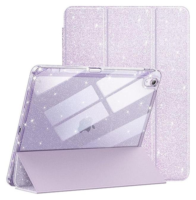 Case for iPad Air 2025 (7th Generation) M3 11-Inch /M2(2024), iPad Air 5/4 (2022/2020 5th/4th) with Pencil Holder, Anti-Fingerprints, Anti-Fall Drop Protection, Cute Sparkly Slim Cover for Kids and Girls, Shiny Clear Back Shell (Purple) - Image 1