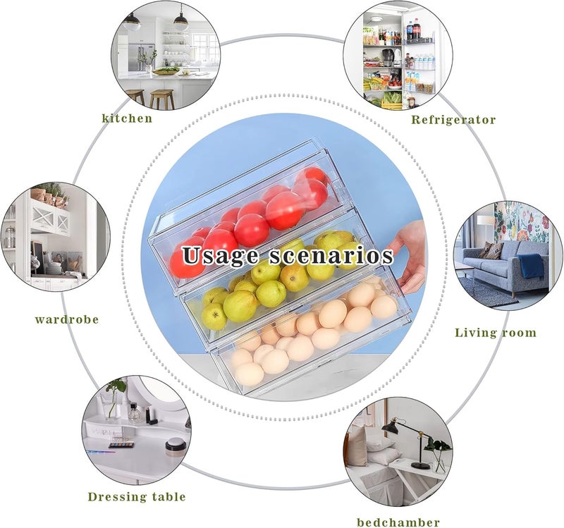 MANO 2 Pack Stackable Refrigerator Drawers Pull Out Bins Clear Fridge Drawer Organizer Food Storage Containers Plastic Veggie Fruit Produce Saver for Pantry Kitchen Freezer(M) - Image 4