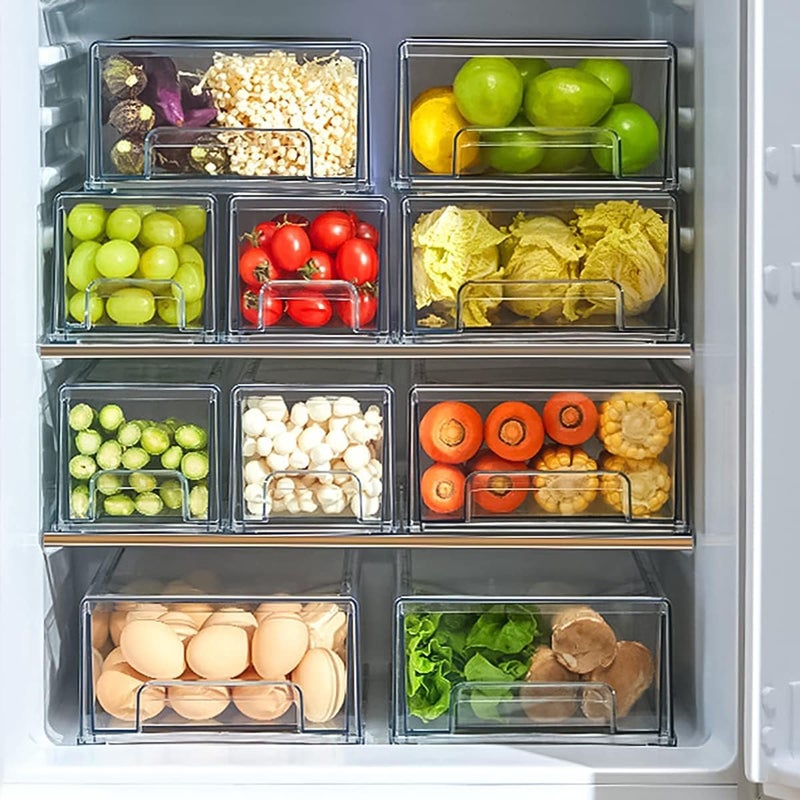 MANO 2 Pack Stackable Refrigerator Drawers Pull Out Bins Clear Fridge Drawer Organizer Food Storage Containers Plastic Veggie Fruit Produce Saver for Pantry Kitchen Freezer(M) - Image 5