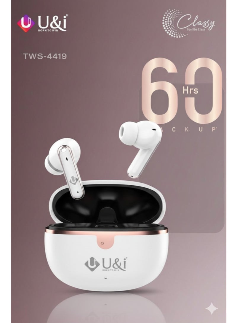 يو اند اي سماعات أذن لاسلكية يو آند آي TWS-4419 Classy - عزل ضوضاء ANC+ENC، 60 ساعة تشغيل، بلوتوث 5.4، مايكروفون رباعي، مقاومة للماء IPX4، تأخير 60ms - Image 2