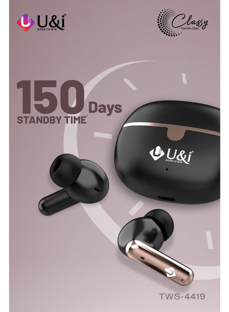 يو اند اي سماعات أذن لاسلكية يو آند آي TWS-4419 Classy - عزل ضوضاء ANC+ENC، 60 ساعة تشغيل، بلوتوث 5.4، مايكروفون رباعي، مقاومة للماء IPX4، تأخير 60ms - Image 5