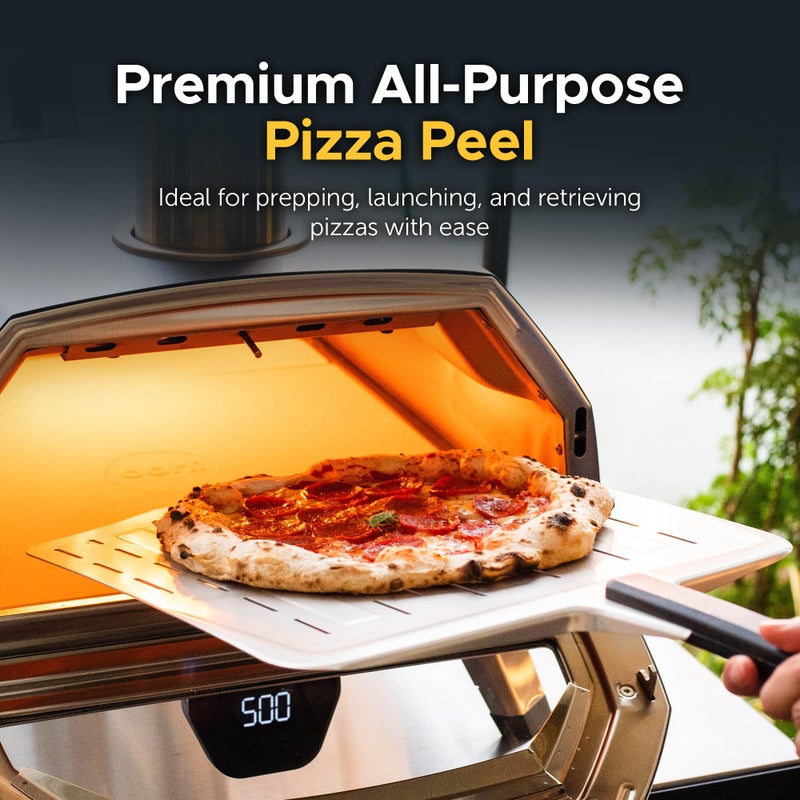 ooni أوني 14 بوصة ملعقة بيتزا مثقبة - ملعقة بيتزا معدنية 14 بوصة، ملعقة بيتزا، ملعقة خفيفة لتحويل البيتزا مع مقبض طويل، ملحقات فرن البيتزا، أدوات البيتزا، محول بيتزا مستطيل - Image 3
