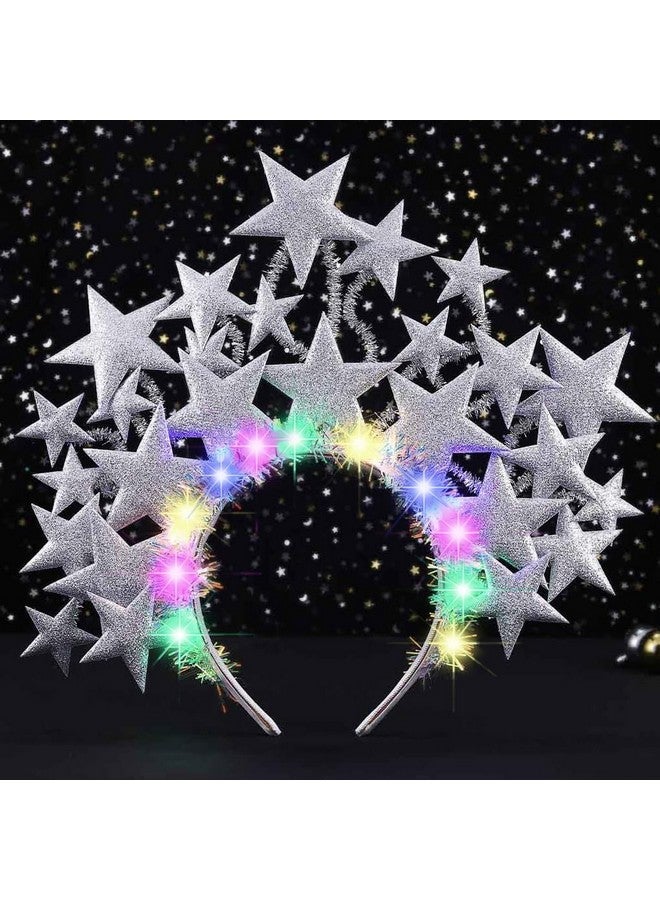 GENBREE Light Up Star Headbands Sparkly Led Stars Hair Band Disco Party Costume Hair Accessories For Women (Silver)  - Image 1