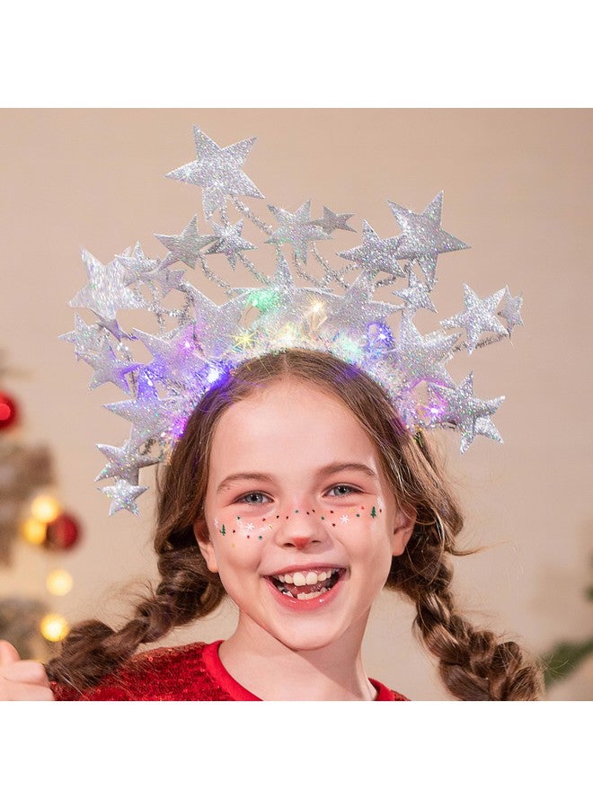 GENBREE Light Up Star Headbands Sparkly Led Stars Hair Band Disco Party Costume Hair Accessories For Women (Silver)  - Image 2