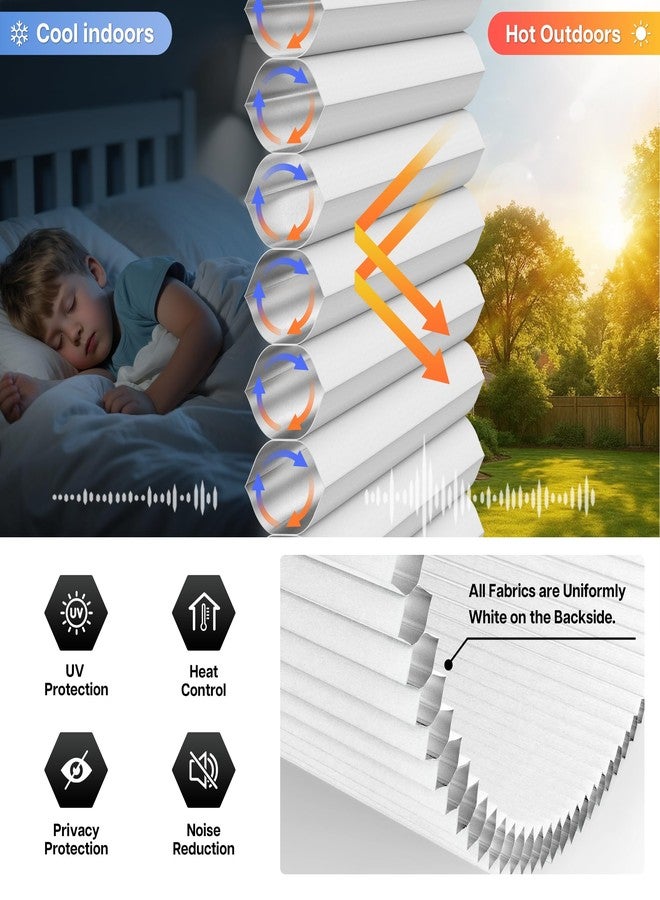 LazBlinds Cordless Cellular Shades for French Doors, No Drill French Door Blinds for Privacy, Blackout Light Blocking Honeycomb Shades for Sliding Doors Front Door Patio, 1 Pack, 12" W x 40" H, White - Image 4