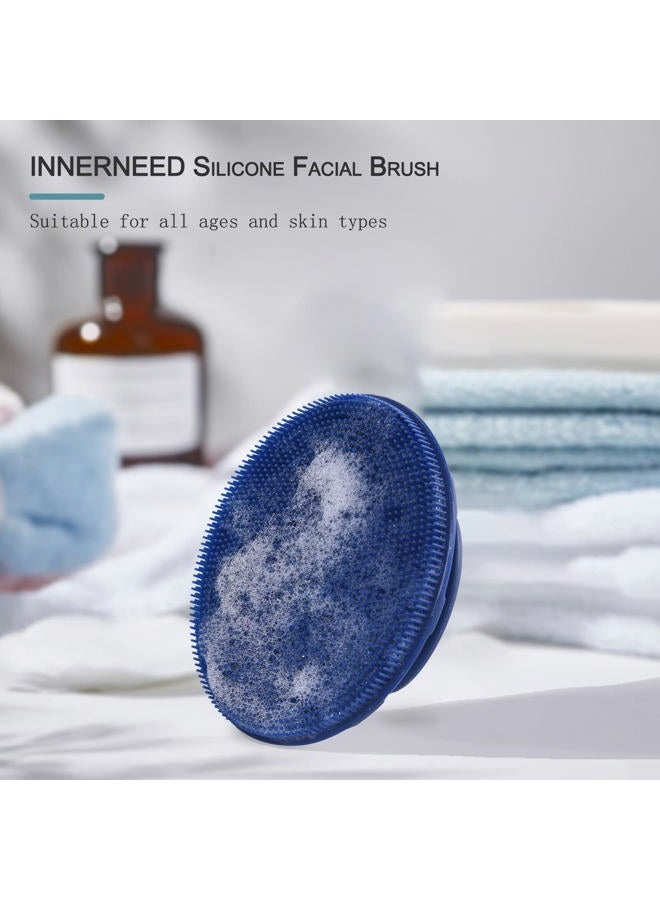 Innerneed Silicone Face Exfoliating Brush Manual Handheld Facial Cleansing Scrubber Blackhead Remover, Food-Grade Soft Bristle (Dark Blue+Gray) - Image 5