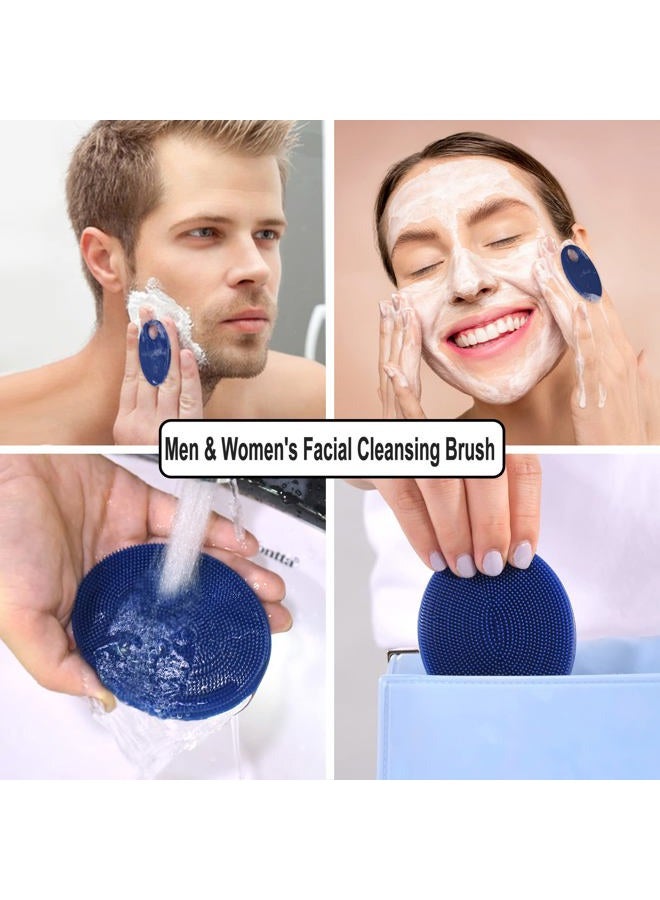 Innerneed Silicone Face Exfoliating Brush Manual Handheld Facial Cleansing Scrubber Blackhead Remover, Food-Grade Soft Bristle (Dark Blue+Gray) - Image 4