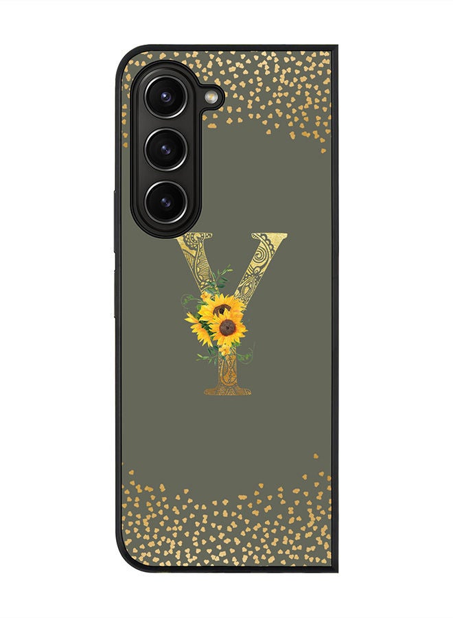 Stylizedd Rugged Black edge case for Samsung Galaxy Z Fold5, Slim fit Soft Case Flexible Rubber Edges Anti Drop TPU Gel Thin Cover -  Custom Monogram Initial Letter Floral Pattern Alphabet - Y  (Olive Green ) - Image 1