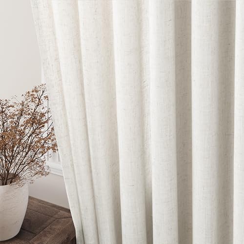 Nanspring Cream Natural Linen Curtains 90 Inch Length 2 Panels Set for Living Room Rod Pocket Back Tab Pleated Window Curtain Drapes Neutral Rustic Farmhouse Decor Ivory Dining Room Curtain 90 inches Long - Image 2