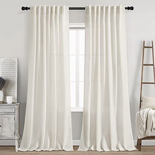 Nanspring Cream Natural Linen Curtains 90 Inch Length 2 Panels Set for Living Room Rod Pocket Back Tab Pleated Window Curtain Drapes Neutral Rustic Farmhouse Decor Ivory Dining Room Curtain 90 inches Long - Image 1