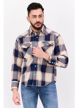 Wrangler Men Regular Fit Plaid Long Sleeves Casual Shirt, Navy Combo  - Image 1