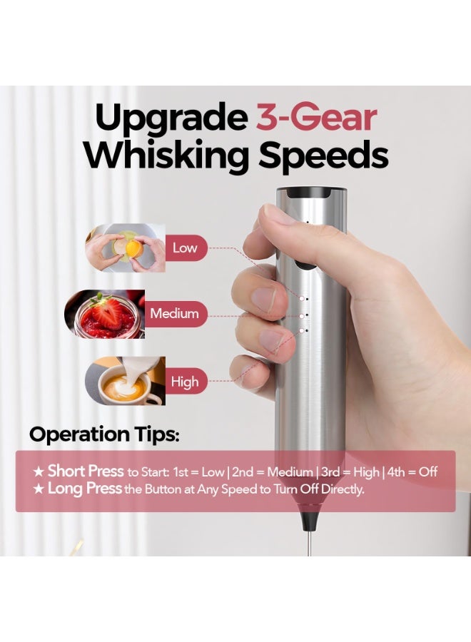 Zarra Traders Electric Milk Frother & Coffee Mixer  2-in-1 | 3-Speed Rechargeable Handheld Foam Maker, Stainless Steel Whisk for Latte, Cappuccino, Nescafe, Matcha & Hot Chocolate - Image 2