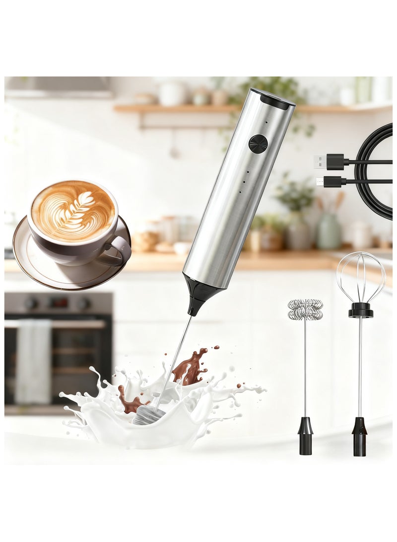 Zarra Traders Electric Milk Frother & Coffee Mixer  2-in-1 | 3-Speed Rechargeable Handheld Foam Maker, Stainless Steel Whisk for Latte, Cappuccino, Nescafe, Matcha & Hot Chocolate - Image 1