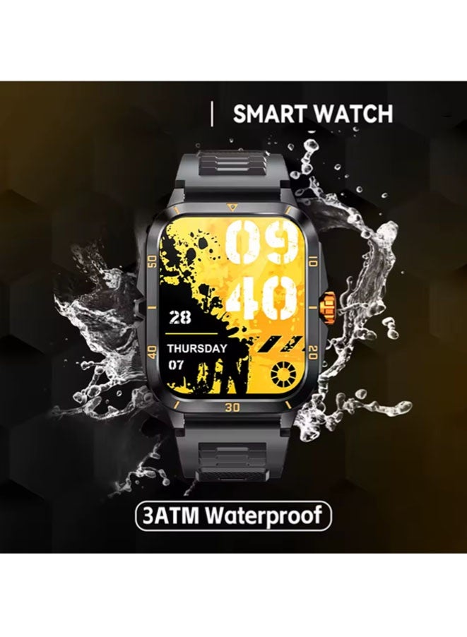 Muyixin ساعة ذكية مقاومة للماء 3ATM شاشة IPS 1.96" عسكرية KT71 للرجال 100+ وضع رياضي معدل ضربات القلب ضغط الدم مكالمة بلوتوث - Image 2