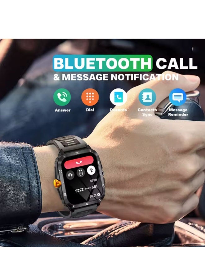 Muyixin ساعة ذكية مقاومة للماء 3ATM شاشة IPS 1.96" عسكرية KT71 للرجال 100+ وضع رياضي معدل ضربات القلب ضغط الدم مكالمة بلوتوث - Image 3