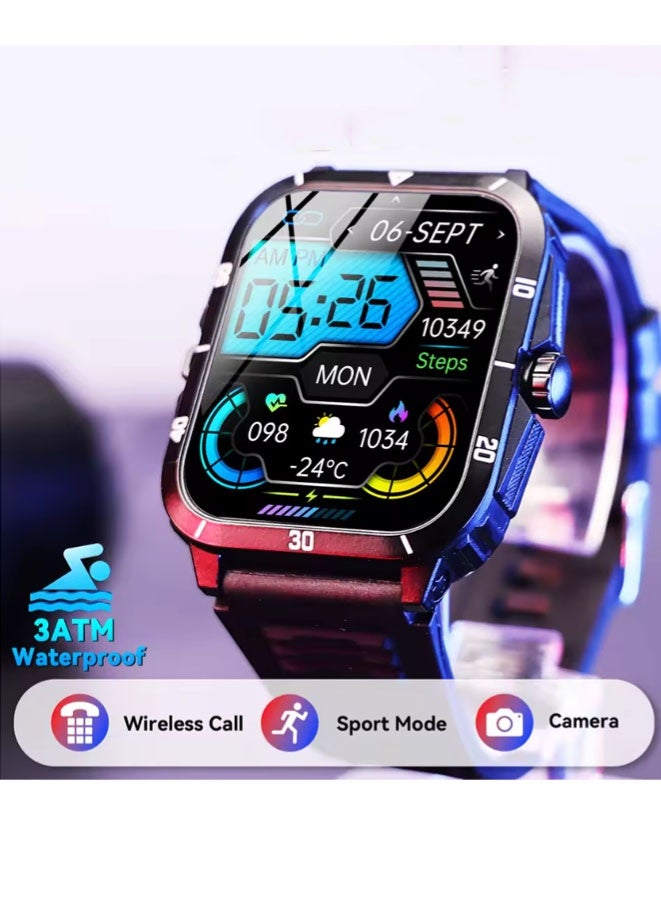 Muyixin ساعة ذكية مقاومة للماء 3ATM شاشة IPS 1.96" عسكرية KT71 للرجال 100+ وضع رياضي معدل ضربات القلب ضغط الدم مكالمة بلوتوث - Image 1