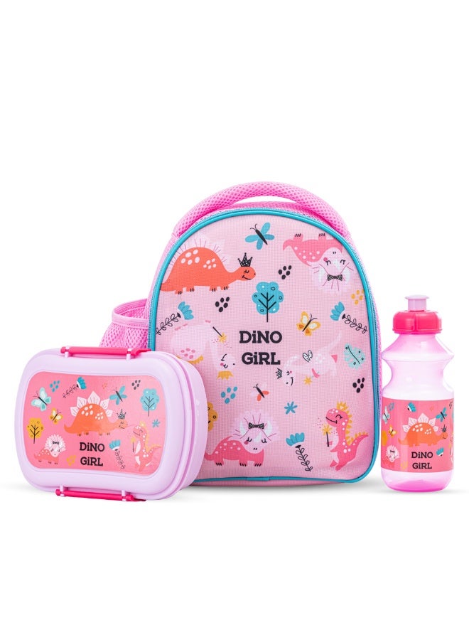 Nova Kids Lunch Bag Combo w/ Lunch Box and Water Bottle - Dinosaurs Pink - Image 1