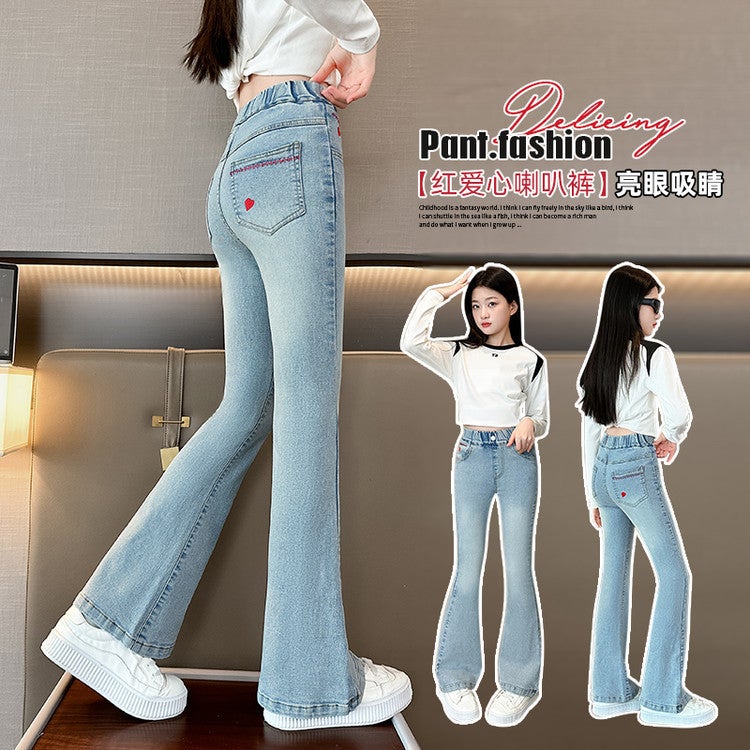 Girls' Flared Pants 2025 New Big Children'S Styliky Slim-Fit Jeans Girls' Spring Elastic Outer Wear Trousers - Image 2
