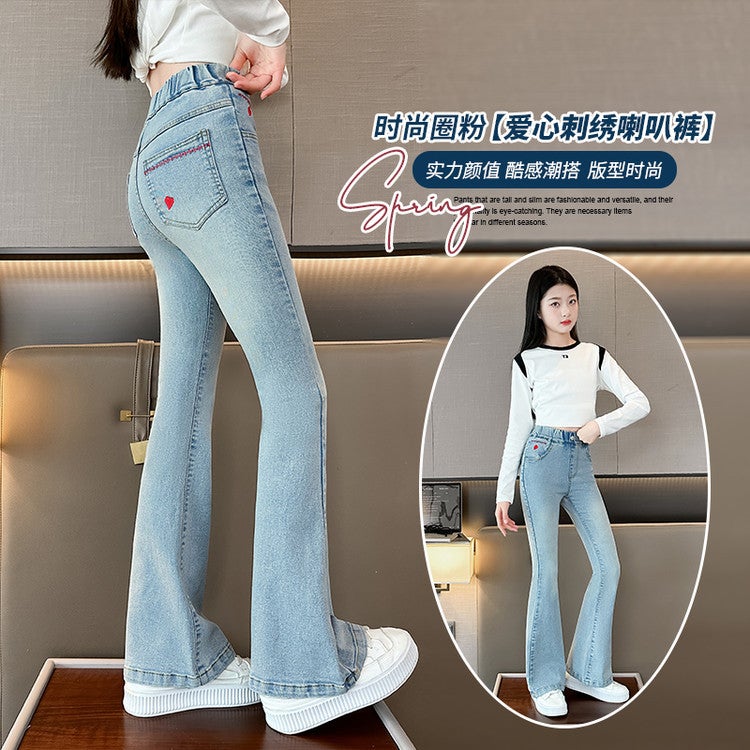 Girls' Flared Pants 2025 New Big Children'S Styliky Slim-Fit Jeans Girls' Spring Elastic Outer Wear Trousers - Image 4