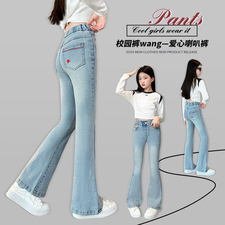 Girls' Flared Pants 2025 New Big Children'S Styliky Slim-Fit Jeans Girls' Spring Elastic Outer Wear Trousers - Image 5