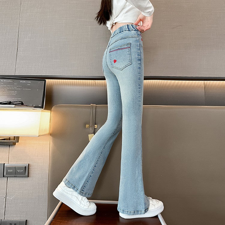 Girls' Flared Pants 2025 New Big Children'S Styliky Slim-Fit Jeans Girls' Spring Elastic Outer Wear Trousers - Image 1