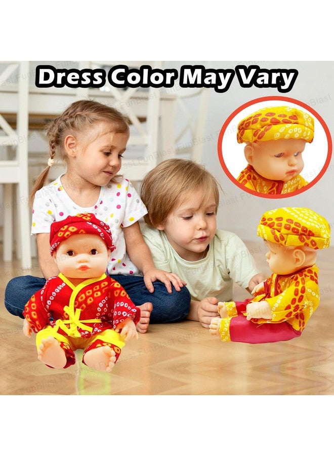 فنبلاست مجموعة دمى فن بلاست للأطفال - مجموعة دمى صغيرة وسيم 24 سم للأطفال، دمية صبي لطيفة مع فستان، مجموعة دمى أطفال، لعبة دمية واقعية لطيفة للأطفال الرضع والأطفال والفتيات (قد يختلف لون الفستان) - Image 3