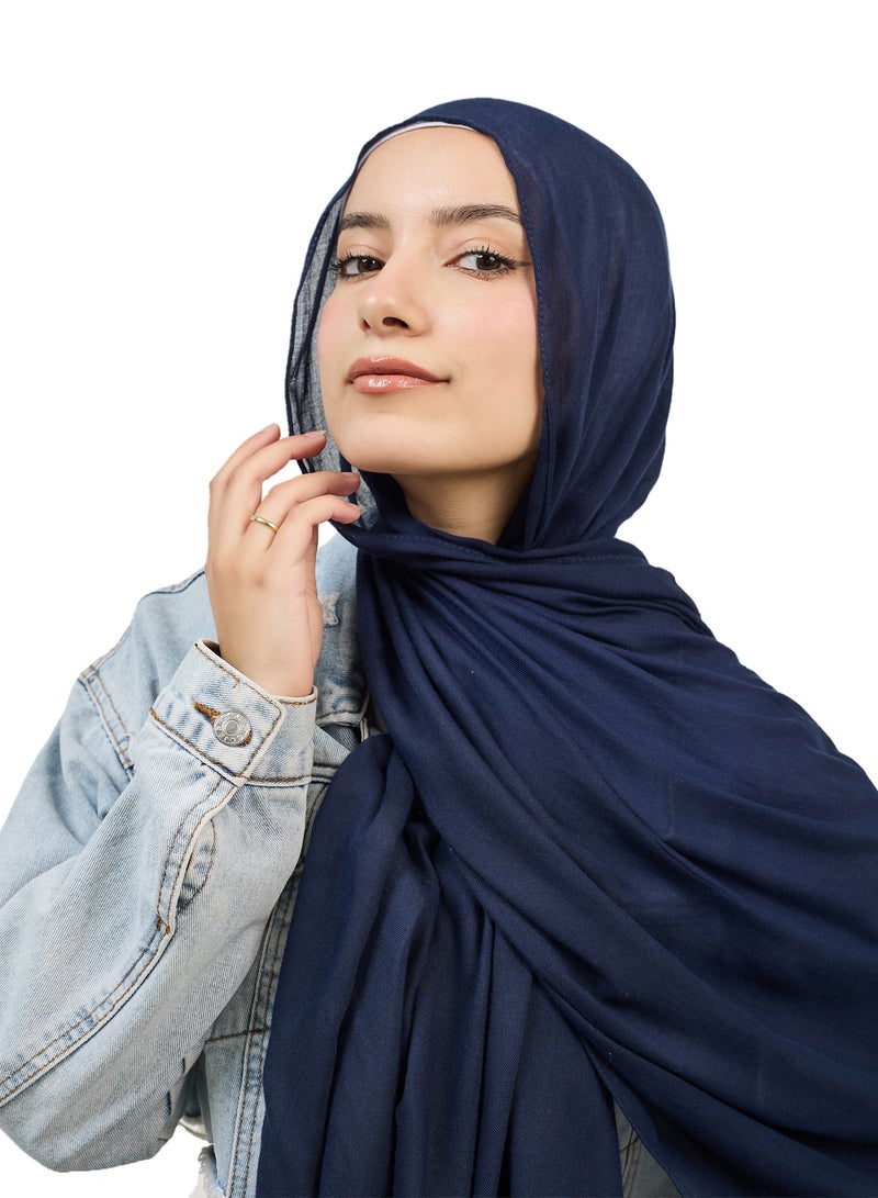 فلاور طرحة قطن مودال سادة - كحلي - Image 1