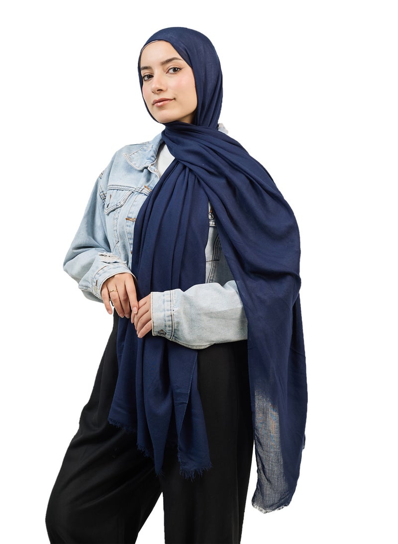 فلاور طرحة قطن مودال سادة - كحلي - Image 2