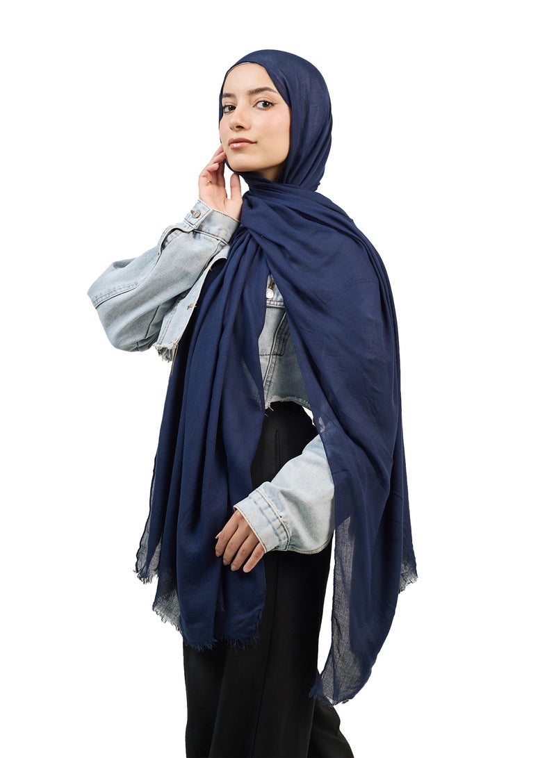 فلاور طرحة قطن مودال سادة - كحلي - Image 3