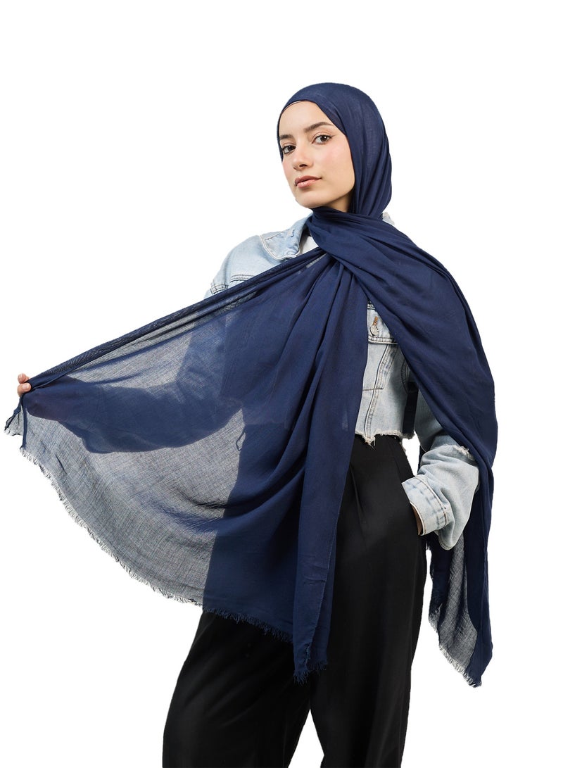 فلاور طرحة قطن مودال سادة - كحلي - Image 4