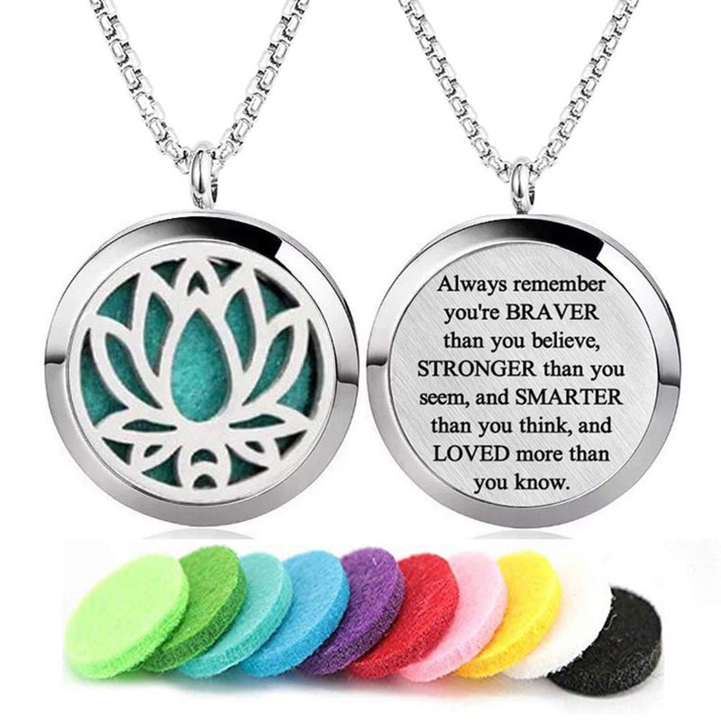 Aromatherapy Essential Oil Diffuser Necklace Stainless Steel lnspirational Locket PendantLotus