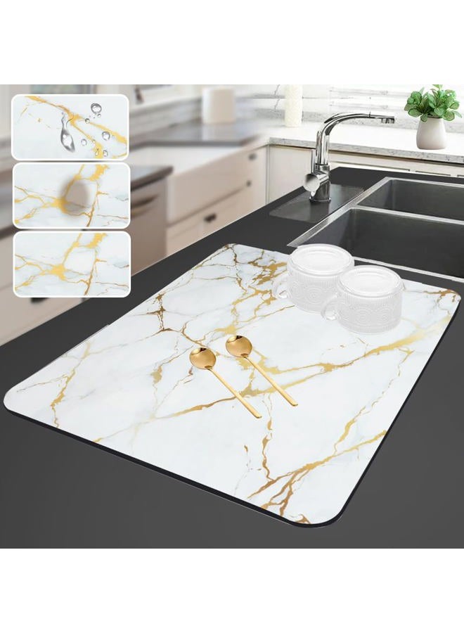 Sofort Dish Drying Mat for Kitchen Counter, Gold White Marble Dish Drying Pad with Non-slip Rubber Backed, Super Absorbent Drying Mats for Dish Rack, Coffee Maker 16 x 24 Inches - Image 1