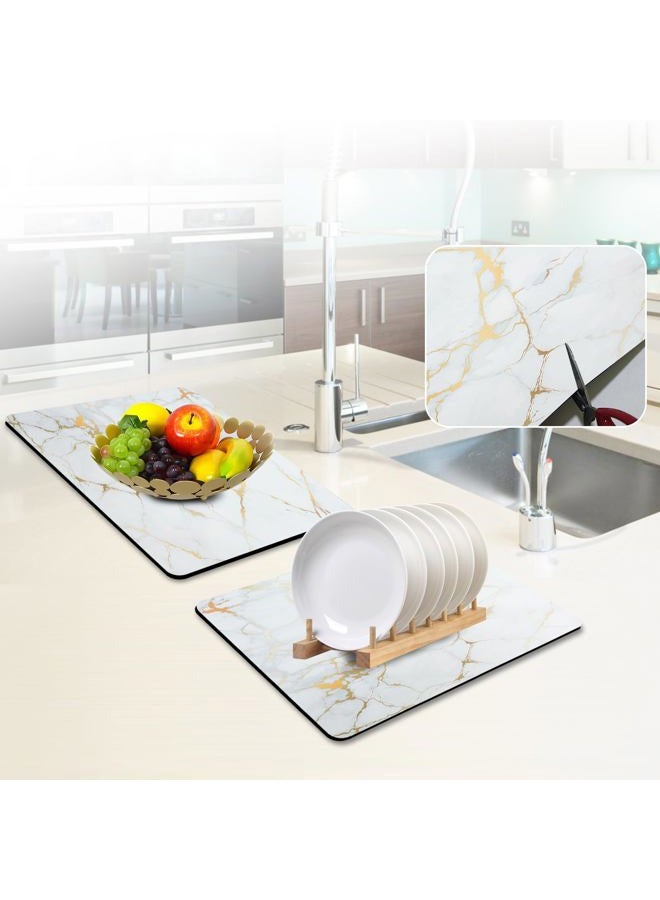 Sofort Dish Drying Mat for Kitchen Counter, Gold White Marble Dish Drying Pad with Non-slip Rubber Backed, Super Absorbent Drying Mats for Dish Rack, Coffee Maker 16 x 24 Inches - Image 5