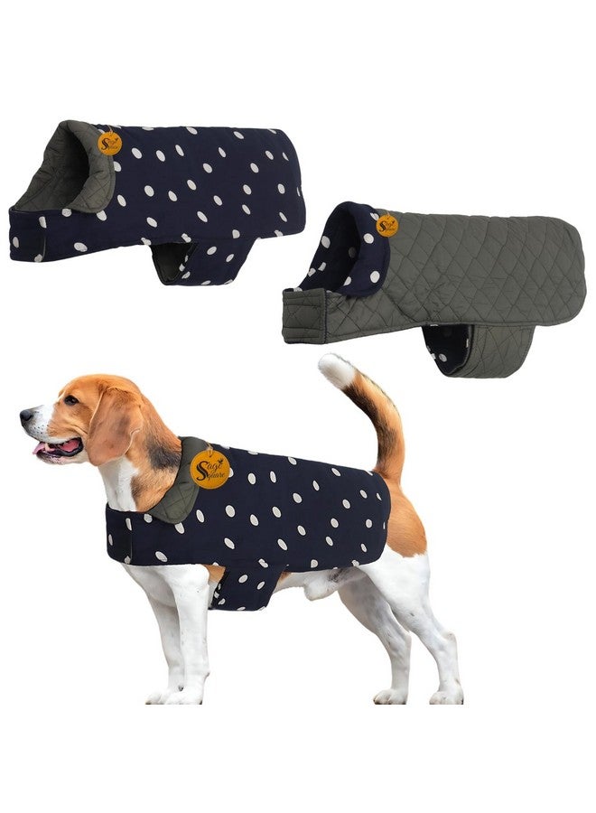 Sage Square Dual-Sided Polka Dot Dog Jacket - Protective Cold-Weather Gear for Pets, Lightweight, Cushioned, Designed for Warmth & Comfort Indoors or Outside (Polka Navy Blue, L - 18 Inch) - Image 1