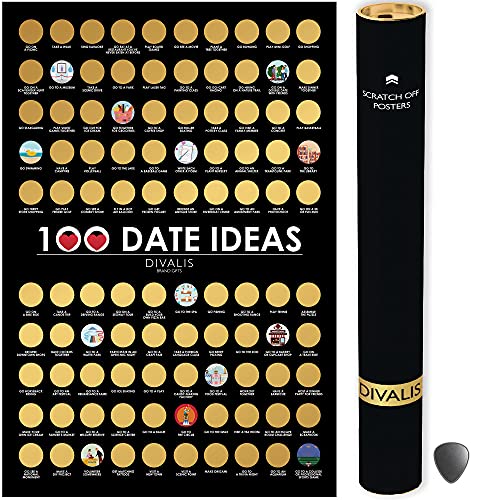 Divalis 100 Dates Scratch off Bucket List - Scratching Adventure Couple Things to Do Poster Scratchable Motivational Archievements Checklist, Black and Gold, L - Image 1